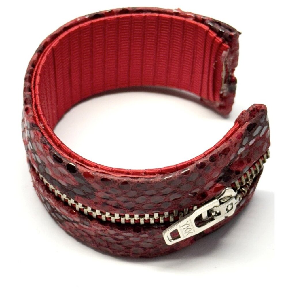 Vintage red snakeskin leather zipper cuff bracelet